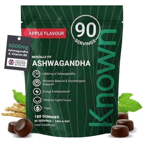 Known Ashwagandha Gummies 3000MG High Strength by Known Nutrition with Vitamin B6 | 180 Two-a-Day Gummies | 90 Day Supply